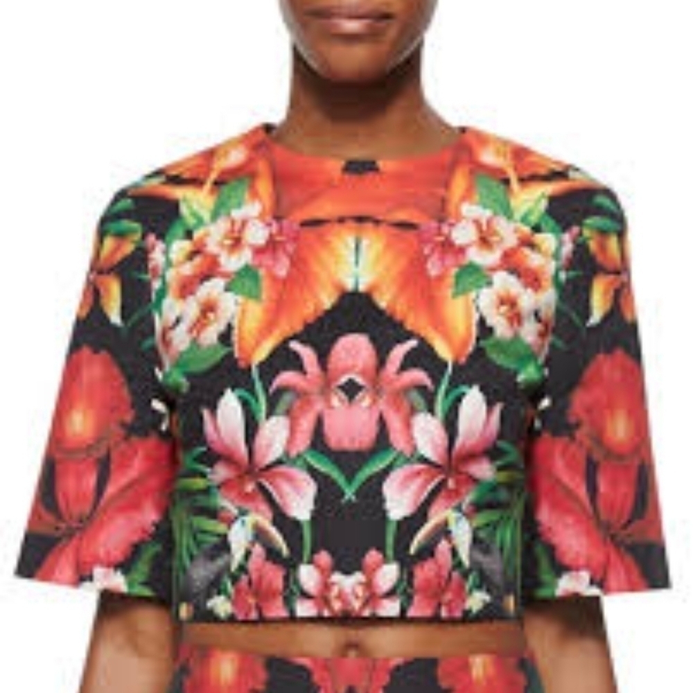 Ted Baker Tropical Toucan Print Crop Jacket Size 4